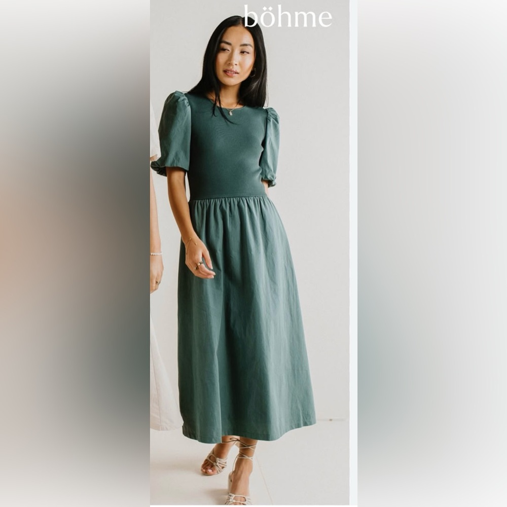 Böhme Green Puff Sleeve Dress